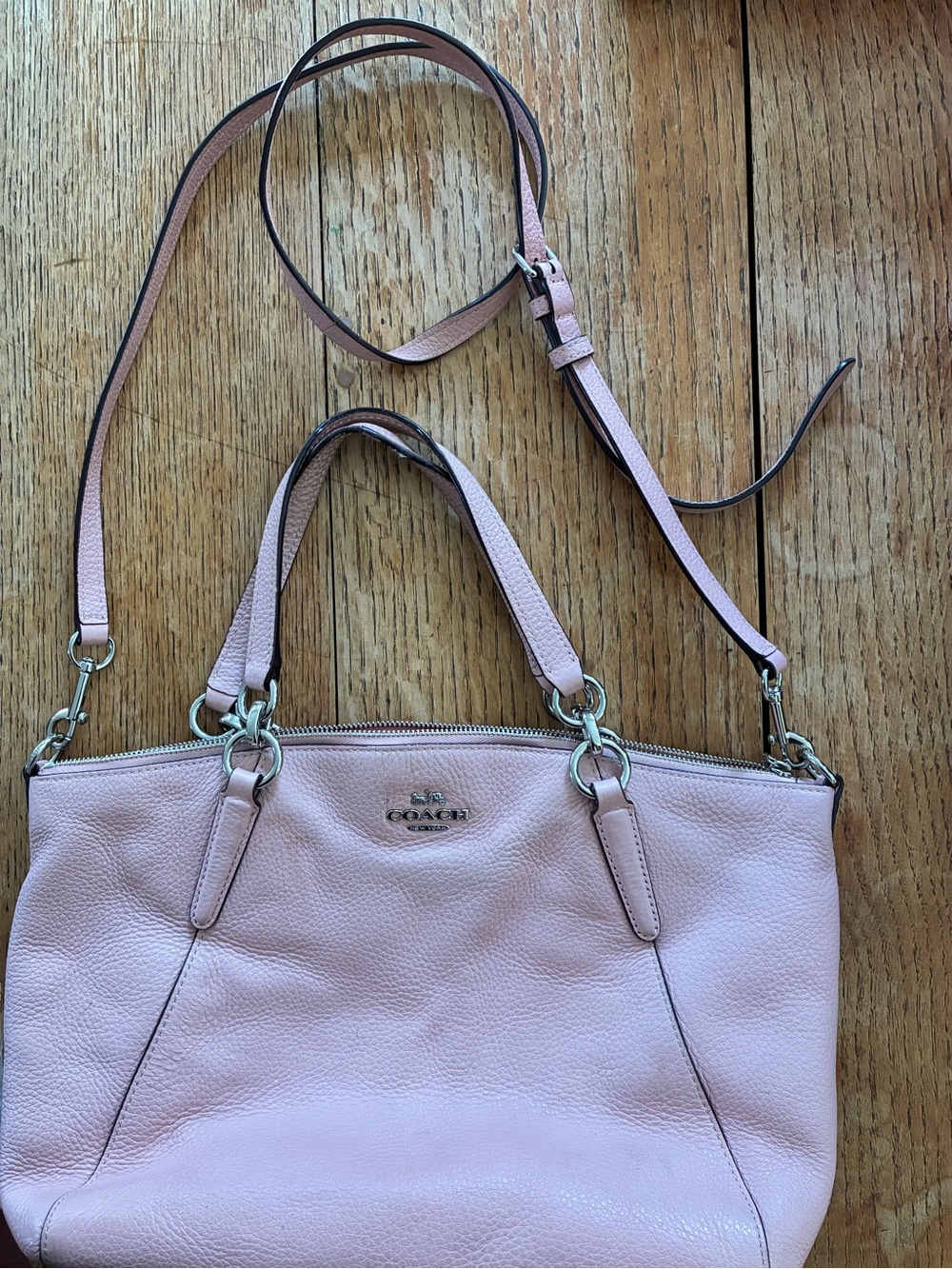 Coach Small Kelsey Light Pink Pebbled Leather Shoulder Tote with Crossbody